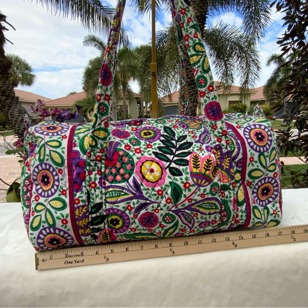 Vera Bradley Viva La Vera Duffle Bag Floral Cotton Weekender Handbag Travel - Picture 14 of 16